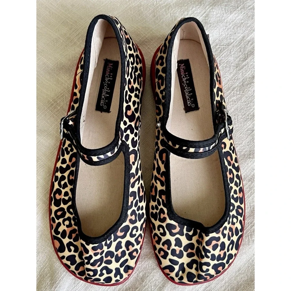 Hot Chocolate Design Girls Leopard Print Mary Jane Flats EU 30 US 12 Fun Cute
